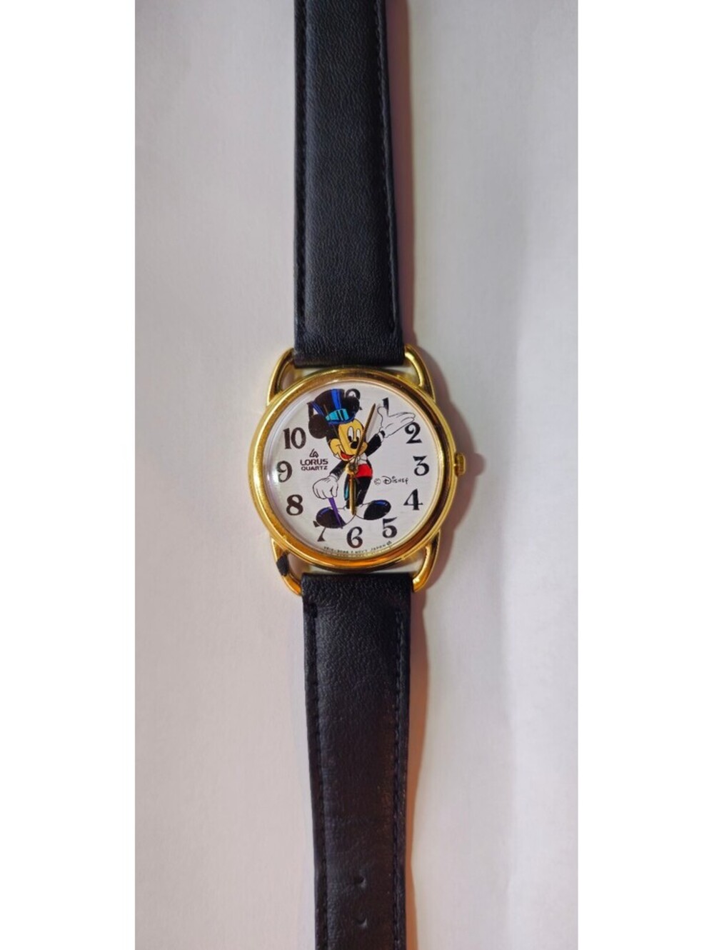 Disney Mickey Mouse Lorus Wristwatch with Black Leather Strap. New Battery.